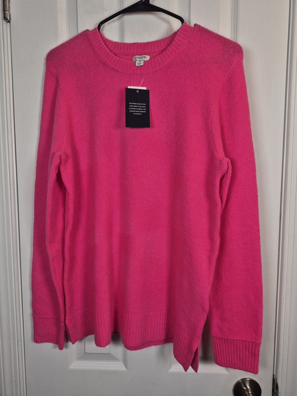 NWT J.Crew Hot Pink Crewneck Knit Sweater Side Slit Barbiecore Preppy Cozy M